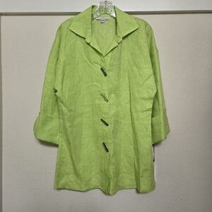 NWT Vintage Women's M 100% Linen Shirt Button Up Chartreuse Green Nordstrom